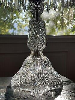 Large Vintage American ABP Brilliant Crystal Hand Cut Glass Table Lamp Rainbow