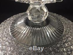Large Vintage Bohemian Czech Hand Cut Glass Crystal Footed Centerpiece, 14 Dia