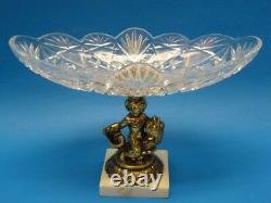 Large Vintage Italian Brass Putti & Cut Crystal Tazza Centerpiece 13