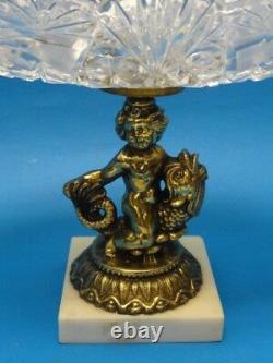 Large Vintage Italian Brass Putti & Cut Crystal Tazza Centerpiece 13