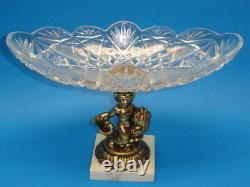 Large Vintage Italian Brass Putti & Cut Crystal Tazza Centerpiece 13