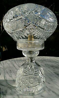 Large c1930 Art Deco Heavy Cut Crystal Glass Mushroom Table Lamp 13.5