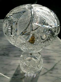 Large c1930 Art Deco Heavy Cut Crystal Glass Mushroom Table Lamp 13.5