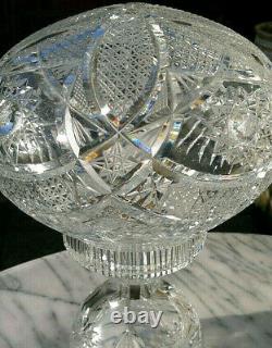 Large c1930 Art Deco Heavy Cut Crystal Glass Mushroom Table Lamp 13.5