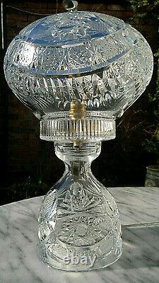 Large c1930 Art Deco Heavy Cut Crystal Glass Mushroom Table Lamp 13.5