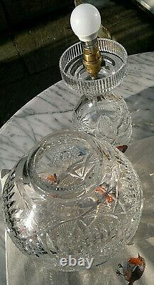 Large c1930 Art Deco Heavy Cut Crystal Glass Mushroom Table Lamp 13.5