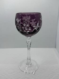 Lausitzer 4 Amethyst Crystal Hock Wine Glasses Cut to Clear Grapes 7.5 Purple