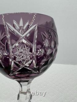 Lausitzer 4 Amethyst Crystal Hock Wine Glasses Cut to Clear Grapes 7.5 Purple