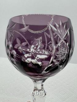 Lausitzer 4 Amethyst Crystal Hock Wine Glasses Cut to Clear Grapes 7.5 Purple