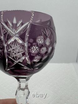 Lausitzer 4 Amethyst Crystal Hock Wine Glasses Cut to Clear Grapes 7.5 Purple