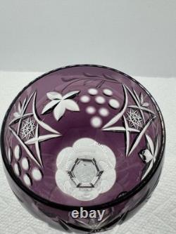 Lausitzer 4 Amethyst Crystal Hock Wine Glasses Cut to Clear Grapes 7.5 Purple