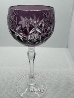 Lausitzer 4 Amethyst Crystal Hock Wine Glasses Cut to Clear Grapes 7.5 Purple