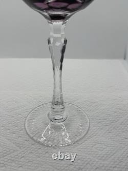 Lausitzer 4 Amethyst Crystal Hock Wine Glasses Cut to Clear Grapes 7.5 Purple