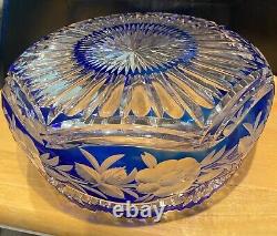 Lausitzer Cobalt to Clear Crystal Bowl with Sawtooth Rim