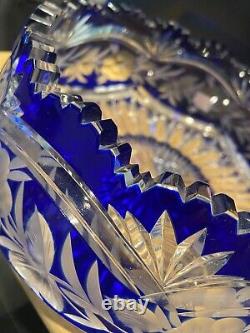 Lausitzer Cobalt to Clear Crystal Bowl with Sawtooth Rim