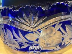 Lausitzer Cobalt to Clear Crystal Bowl with Sawtooth Rim