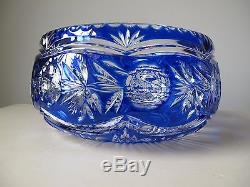 Lausitzer Lead Crystal Cobalt Blue Cut to Clear Large Centerpiece Bowl Germany