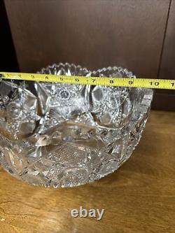 Lead Crystal Brilliant Cut Glass Deep Bowl Hobstar Fan 3/8 Thick 10 Diameter