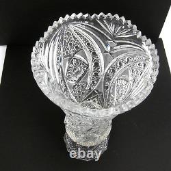 Lead Crystal Glass Vase Hand Cut 14 Tall Sawtooth Rim Vintage EUC