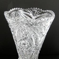 Lead Crystal Glass Vase Hand Cut 14 Tall Sawtooth Rim Vintage EUC