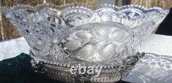 Libbey Cut Glass Bowl CENTERPIECE Porter Brittainia Silverplate Ram Head Frame