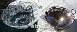 Libbey Cut Glass Bowl CENTERPIECE Porter Brittainia Silverplate Ram Head Frame