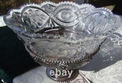 Libbey Cut Glass Bowl CENTERPIECE Porter Brittainia Silverplate Ram Head Frame