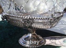 Libbey Cut Glass Bowl CENTERPIECE Porter Brittainia Silverplate Ram Head Frame