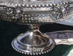 Libbey Cut Glass Bowl CENTERPIECE Porter Brittainia Silverplate Ram Head Frame