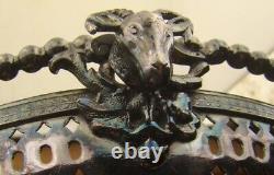 Libbey Cut Glass Bowl CENTERPIECE Porter Brittainia Silverplate Ram Head Frame