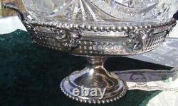 Libbey Cut Glass Bowl CENTERPIECE Porter Brittainia Silverplate Ram Head Frame