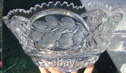 Libbey Cut Glass Bowl CENTERPIECE Porter Brittainia Silverplate Ram Head Frame