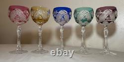 Lot 5 vintage cut to clear crystal glass cordial red wine goblet glasses stems