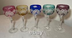 Lot 5 vintage cut to clear crystal glass cordial red wine goblet glasses stems