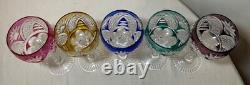Lot 5 vintage cut to clear crystal glass cordial red wine goblet glasses stems