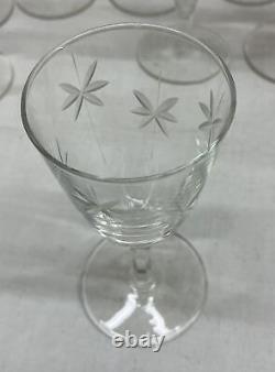Lot Of 12 Glass Cut Champagne Wine Glasses Flower Star Etched Crystal Goblets