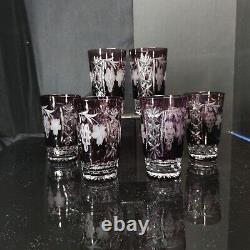 Lot Of 6 Ajka Marsala Amethyst Purple Cut To Clear Crystal Highball Glass