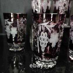 Lot Of 6 Ajka Marsala Amethyst Purple Cut To Clear Crystal Highball Glass