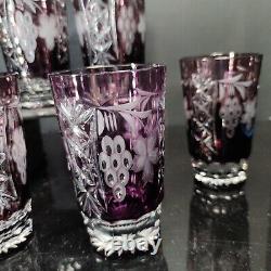 Lot Of 6 Ajka Marsala Amethyst Purple Cut To Clear Crystal Highball Glass