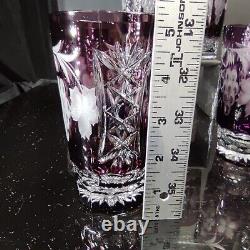 Lot Of 6 Ajka Marsala Amethyst Purple Cut To Clear Crystal Highball Glass