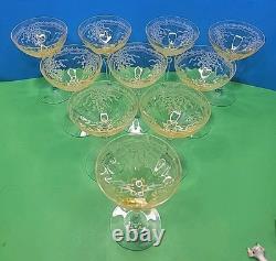 Lot Of 6 Vintage Champagne Glasses Fostoria Topaz Cut Crystal + 4 Flawed