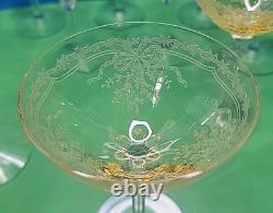 Lot Of 6 Vintage Champagne Glasses Fostoria Topaz Cut Crystal + 4 Flawed