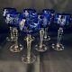Lot Of 7 NACHTMANN TRAUBE 7 1/2 WINE GLASS COBALT BLUE CUT TO CLEAR CRYSTAL 6oz