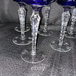 Lot Of 7 NACHTMANN TRAUBE 7 1/2 WINE GLASS COBALT BLUE CUT TO CLEAR CRYSTAL 6oz