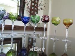 Lot of 11 Vintage Bohemian Crystal Cut to Clear Multi-Colored Stem Cordials