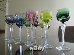Lot of 11 Vintage Bohemian Crystal Cut to Clear Multi-Colored Stem Cordials