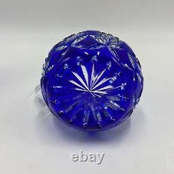 Lot of 4 Cobalt Blue Cut to Clear Crystal Glass Rose Bowl Vase Pitcher