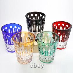 Louis Colored Hand Cut To Crystal Drinkware Set Whiskey Glass 10oz Beverage 5pcs