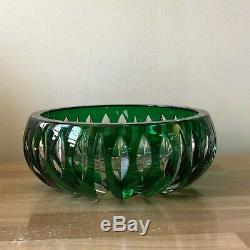 Lovely Vintage St Louis Emerald Green Cut to Clear Centerpiece Bowl