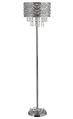 Luxury Cut Glass Crystal Tier Droplet Chrome Metal Moroccan Style Floor Lamp NEW
